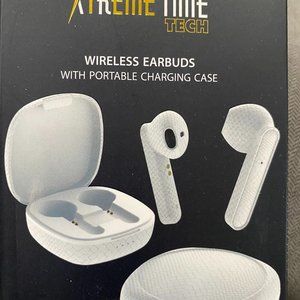 xtreme time tech wireless earbuds with wireless charging case (WHITE)